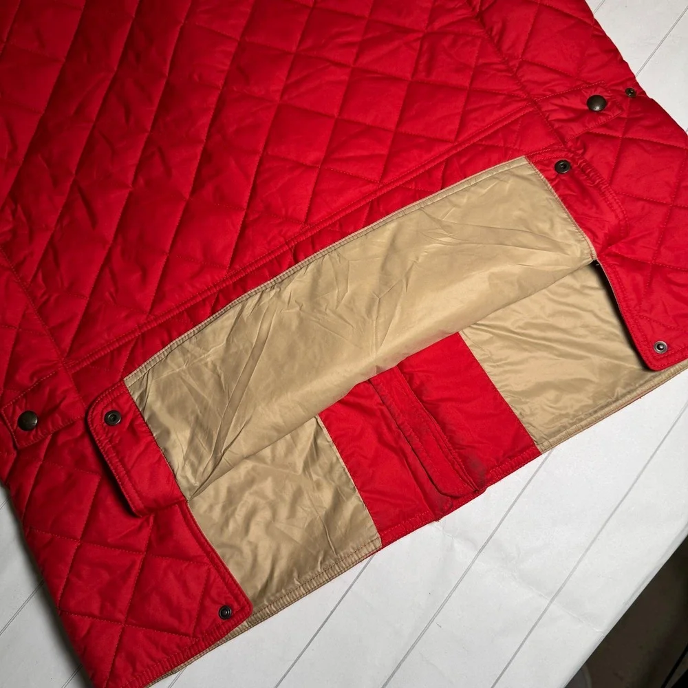 VTG Polo Ralph Lauren Red Quilted Puffer Vest Calf Suede Collar‎ Mens Jacket 2XL